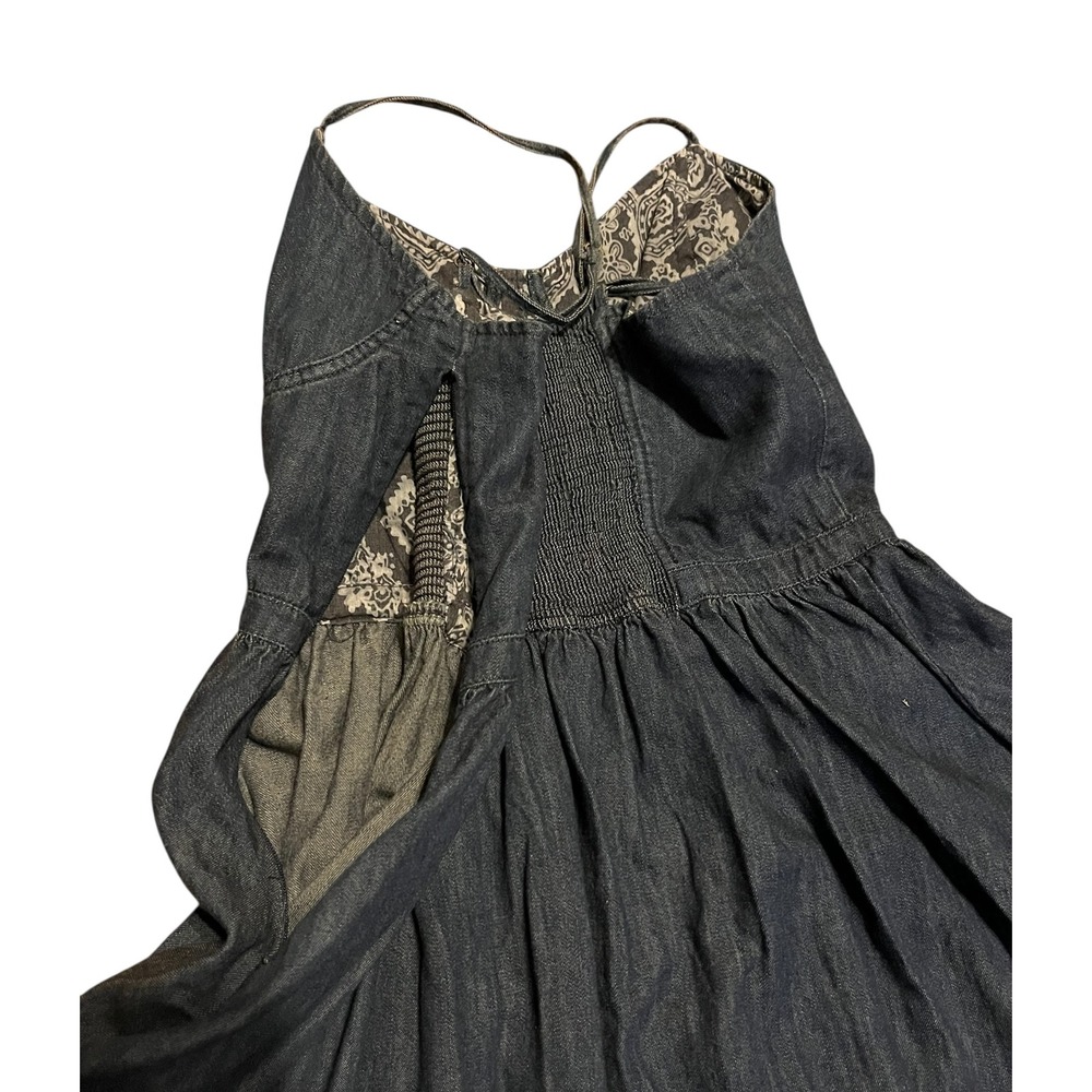 Free People Denim Bustier Mini Dress Dark Wash Smocked Back Medium - Picture 5 of 8